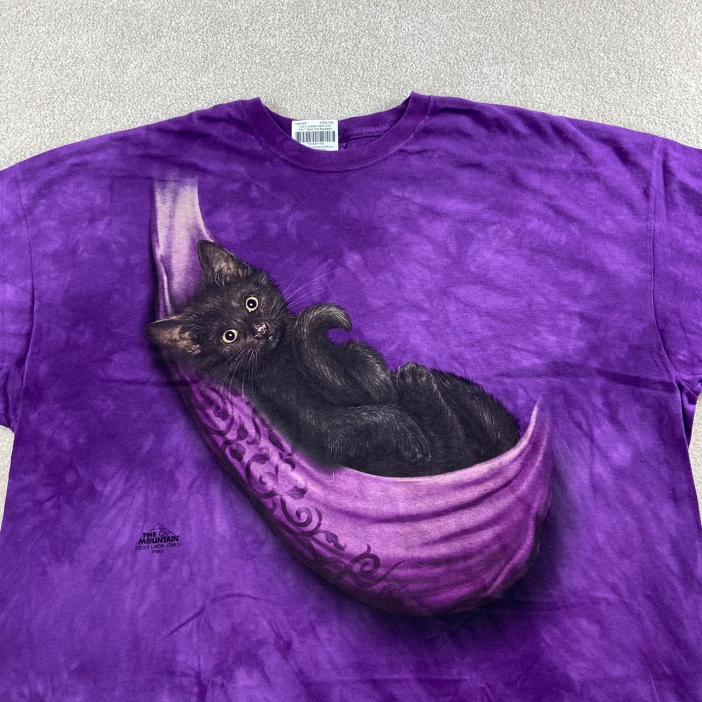 The Mountain Cat's Cradle T Shirt Adult 4XL Purple Tie Dye Black Kitten Graphic